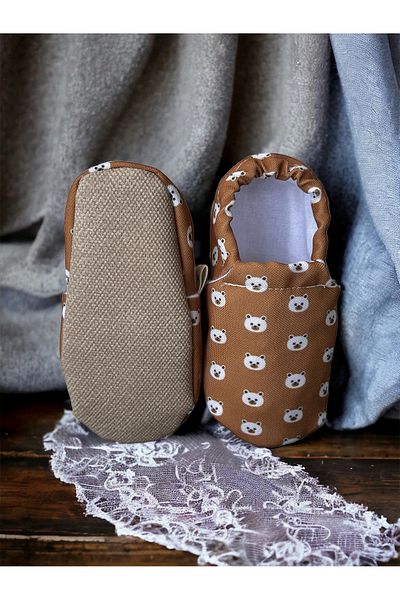 Kokopatik ,Non-Slip Sole,Organic Cotton Home Nursery Booties,Teddy Bear Pattern Booties