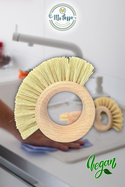 Ma'Vessa 100% Natural Wooden Vegan Cactus Hair (Tampico Grass) Ring Cleaning Brush