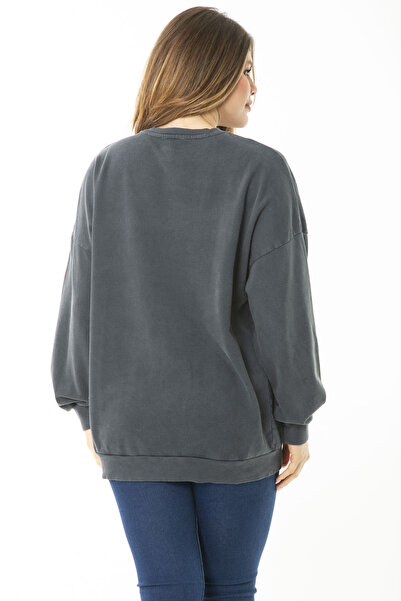 Şans Women's Large Size Smoked Digital Printed Sweatshirt 65N37159