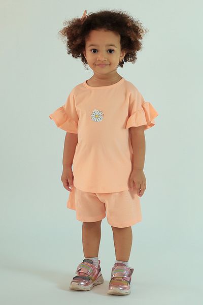 Harika KIDS Girl's Ruffled Daisy Printed Shorts Double Suit