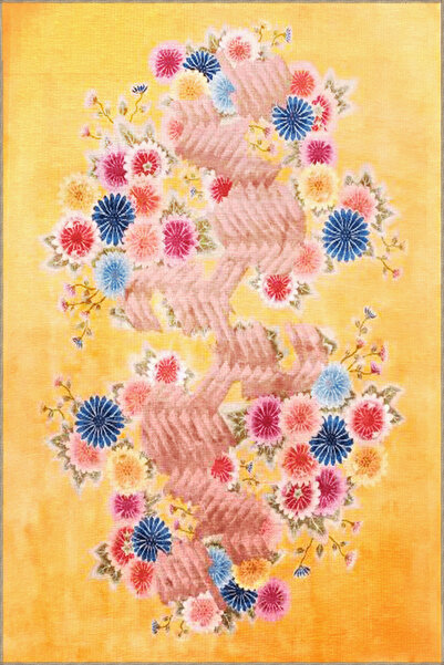 Rugs Modern Halı Yellow Themed Multicolored Floral Floral Patterned Modern De...