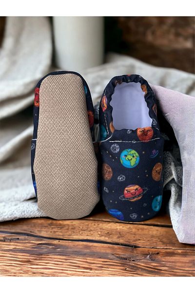 Kokopatik ,Non-Slip Sole,Organic Cotton Home Nursery Booties,Happy Space Patterned Booties