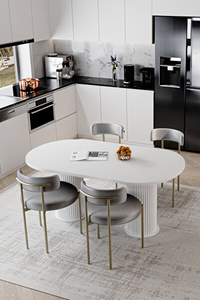 AVVİO Eliza Beyaz Bohem Ayak 80x160 Yemek Masası & Mutfak Masası & Salon Masa...