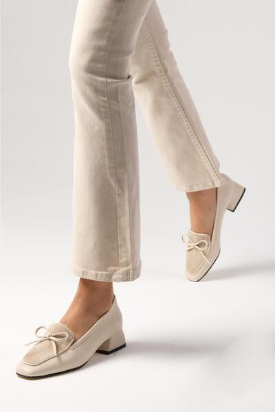 Mio Gusto Γυναικεία παπούτσια με κοντό τακούνι Tilda Beige Blunt Toe