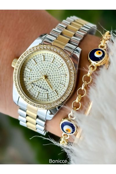 Navimarine Brand Steel Strap Rose Color Women's Wristwatch + Bracelet