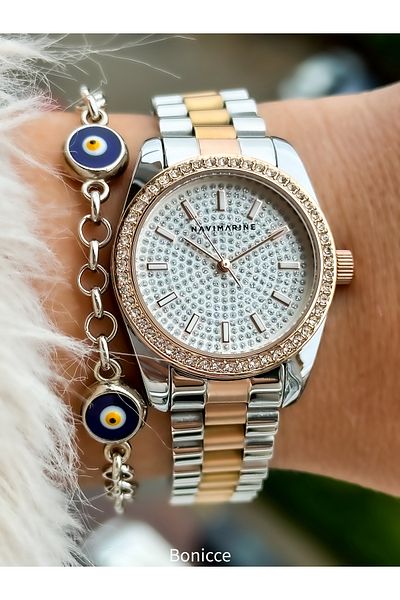 Navimarine Steel Cord Rose Color Women's Wristwatch + Bracelet