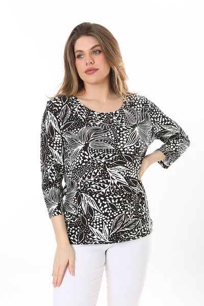 Şans Women's Plus Size Black Crew Neck Long Sleeve Blouse 65N37585