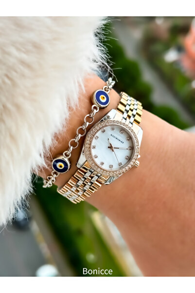 Navimarine Brand Small Case, Steel Strap, Gold Elegant Calendar Women's Wristwatch + bracelet