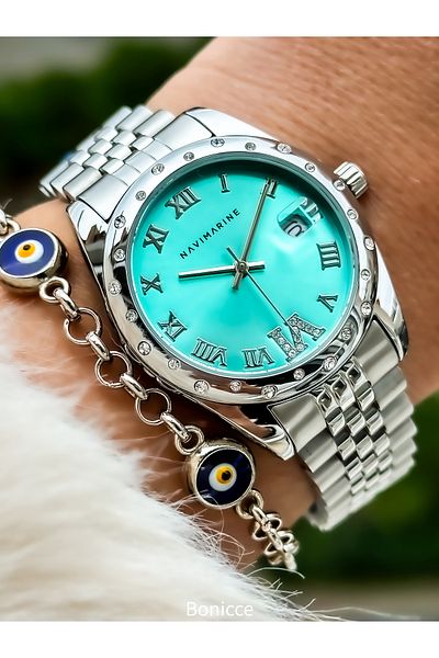 Navimarine Brand Silver Steel Strap Waterproof Women's Wristwatch Bracelet Gift