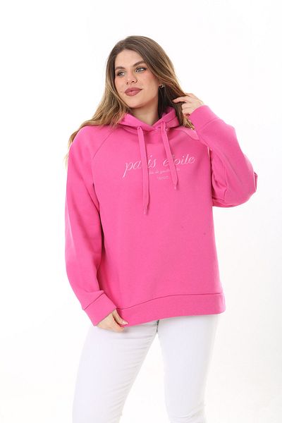 Şans Women's Plus Size Pink Raised 3 Thread Fabric Hooded Sweatshirt 65N37575