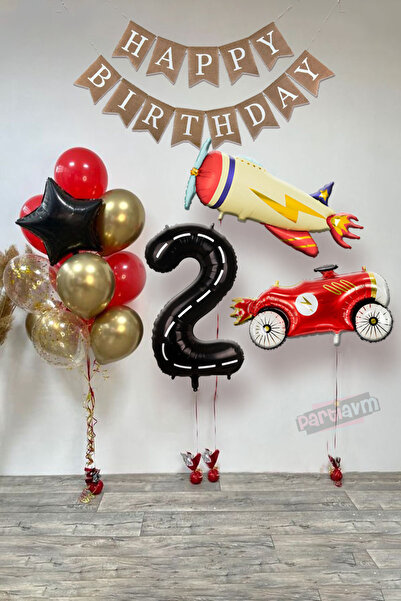 PARTİAVM Retro Araba Uçak Vintage Balon Set Uçan Balon bebek Doğum Günü Soft ...