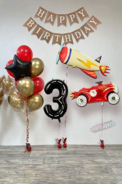 PARTİAVM Retro Araba Uçak Vintage Balon Set Uçan Balon bebek Doğum Günü Soft ...