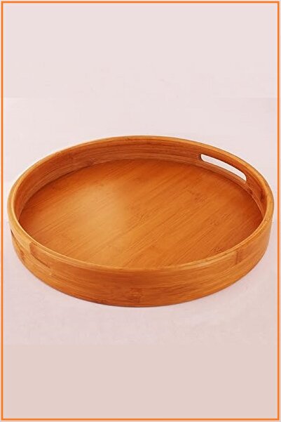 EZMK EV GEREÇLERİ Bambu Yuvarlak Çay Kahve Sunum Tepsisi 35 cm
