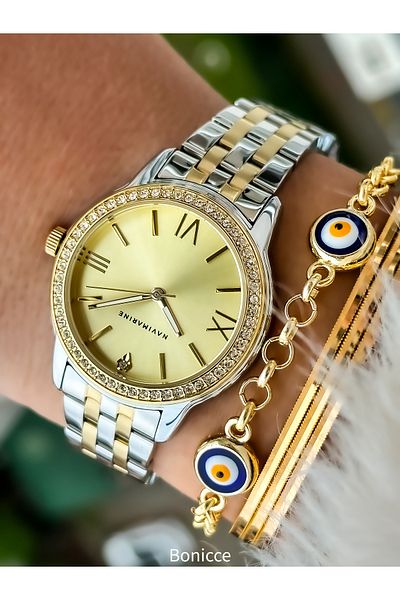 Navimarine Brand Waterproof Silver Color Women's Wristwatch + bracelet