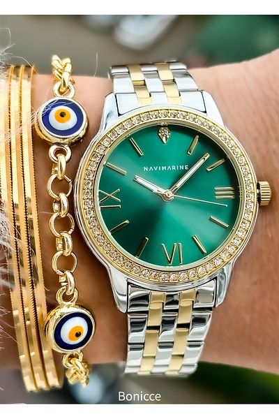 Navimarine Brand Waterproof Gold Color Women's Wristwatch + Bracelet