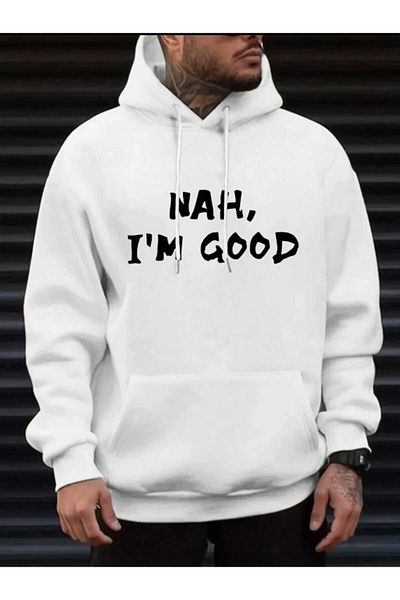 PERISENSE Unisex Γυναικεία Ανδρικά Oversize Nah I'm Good Φούτερ με στάμπα με κουκούλα