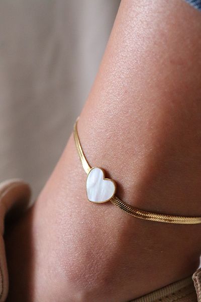TWO PERLA Heart Figured Italian Chain Luxury Steel Anklet