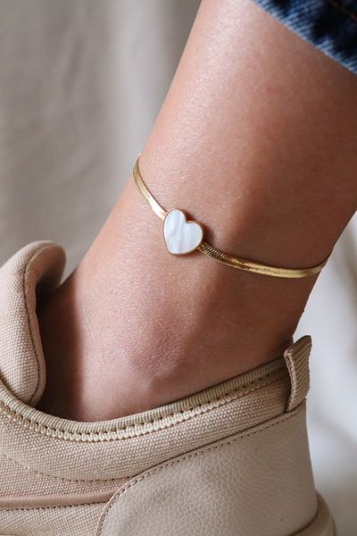 TWO PERLA Heart Figured Italian Chain Luxury Steel Anklet