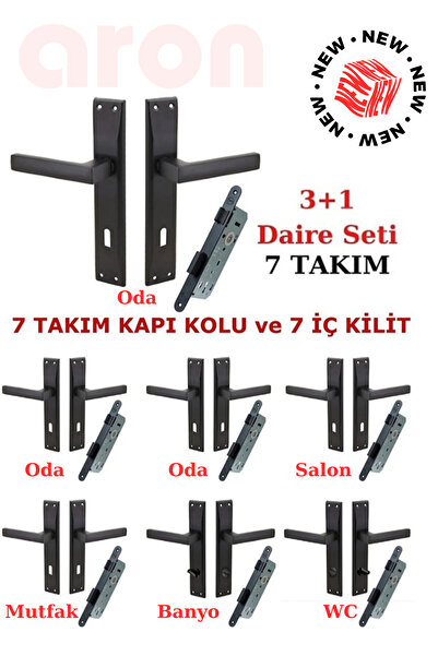 ARON (7 TAKIM) ELİT AYNALI (KOL+KİLİT) SİYAH 3+1 DAİRE SETİ KAPI KOLU VE KİLİT SİSTEMİ (ANAHTARLAR DAHİL)