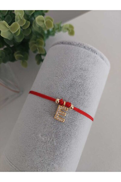 LUCKY ACCESSORIES RED ROPE LUCK ZIRCON STONE LETTER BRACELET LETTER E
