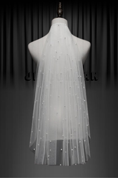 JetDukkan Voal cu perle de 1 metru - Accesoriu pentru rochie de mireasă, voal...