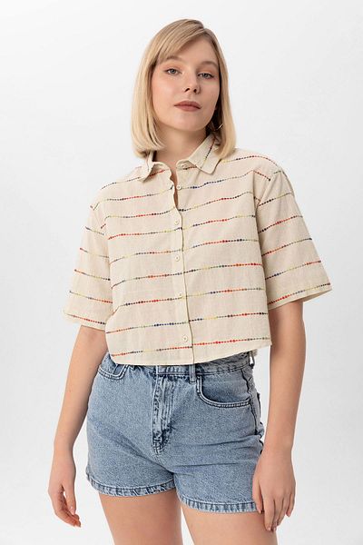 soi fashion Cămașă crop colorată de in