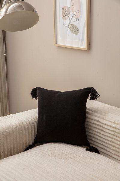 SWITA Home Design Husă de pernă decorativă cu ciucuri, neagră, 43x43
