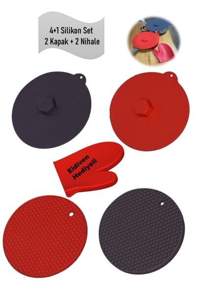 HOLLYHOME 4 1 Silikon Set; 2 Adet Vakum Kapak, 2 Nihale Eldiven Hediyeli