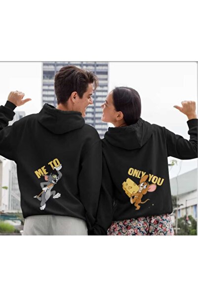 PERISENSE سويت شيرت بقلنسوة كبير الحجم للجنسين - طباعة توم وجيري، مجموعة مكون...