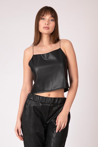 ROVİ Askılı Siyah Deri Crop