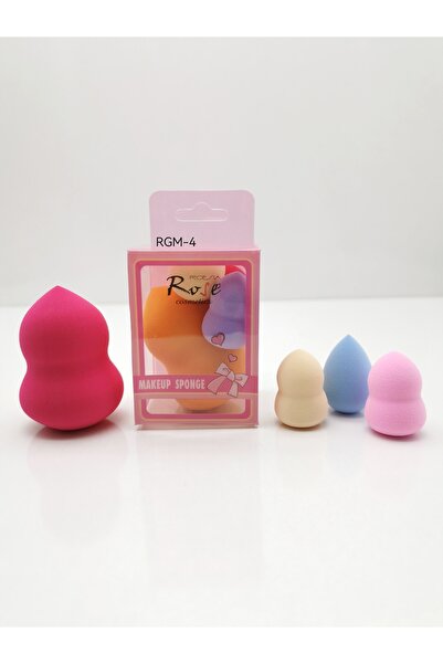 AİLY COSMETİCS Rose New 4'lü Makyaj Sünger Seti 1 Büyük 3 Küçük Boy