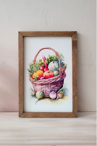 Tooall Кошница за зеленчуци с дървена рамка, декоративна кухненска маса,