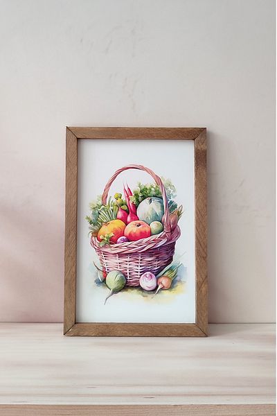 Tooall Кошница за зеленчуци с дървена рамка, декоративна кухненска маса,