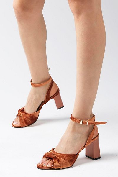 Mio Gusto Sandy Tan Color Velvet Women's Heeled Sandals