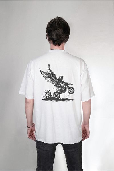 Pisa Art Μπλουζάκι Winged Biker Special Design με εμπριμέ λευκό μπλουζάκι διπλής όψης
