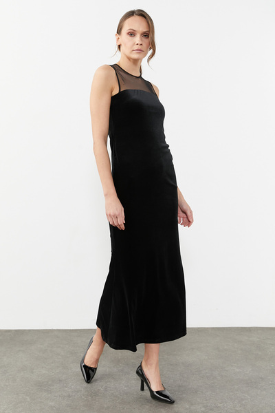 PAULMARK Tulle Detailed Velvet Dress