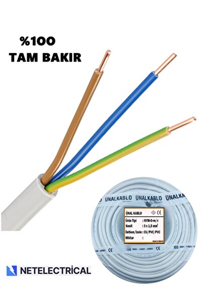 ünal kablo 3x1.5 Nym Antigron 10 Metre Kaliteli %100 Tam Bakır Kablo