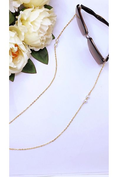 Best Sisters Takı Tasarım Pearl and Gold Women's Glasses Strap
