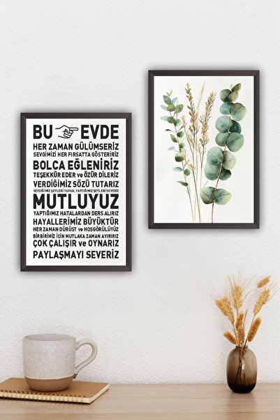 beedene Okaliptus 2'li Set Siyah Mdf Çerçeveli Dekoratif Modern Minimalist Du...