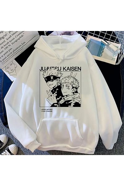 DWN WEAR Hanorac alb cu glugă Jujutsu Kaisen Yuji Gojo