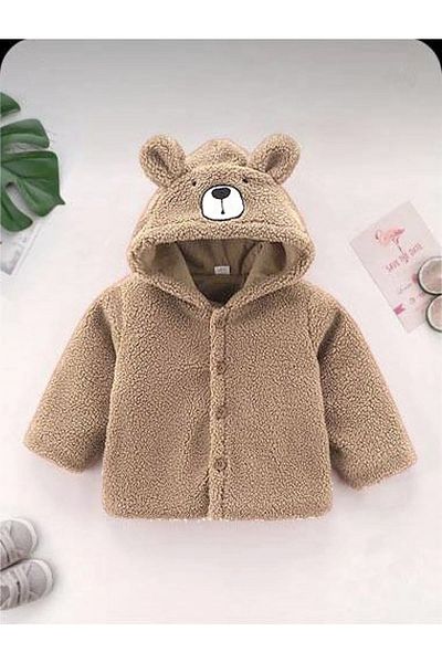 LittlePoffy Детско палто с качулка от кафяв полар Welsoft