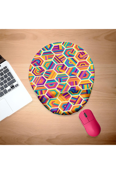 UcuruStore Πολύχρωμο οβάλ mouse pad με εξάγωνα σχήματα και στήριγμα καρπού