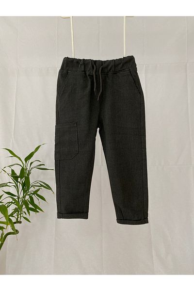 Şifadan Kids Dark Gray Fabric Boy's Trousers with Elastic Waist and Rope Ties