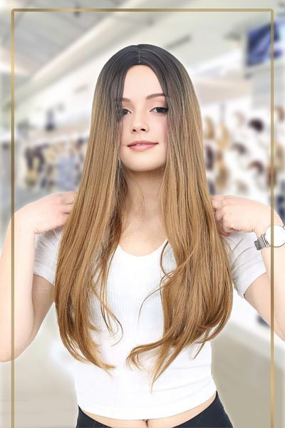 KONAK PERUK Fiber Synthetic Long Straight Wig - Black / Caramel Ombreli