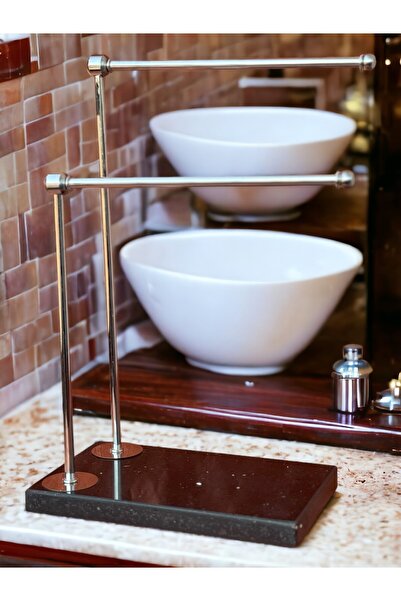 bemdesign Dekoratif Havluluk Banyo Düzenleyici Siyah Kuvars Mermer - Gümüş