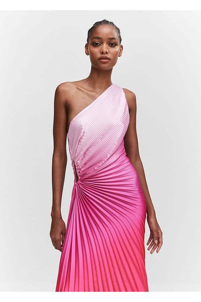 MANGO Woman Rochie plisata cu croiala asimetrica