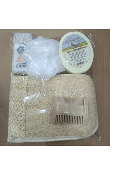CNGZSHOP Kabak Lifi Eldiven, Topuk Taşı, Banyo Lifi,Süngerli Sabun,Kese,Ahşap Tarak Banyo Hamam Seti