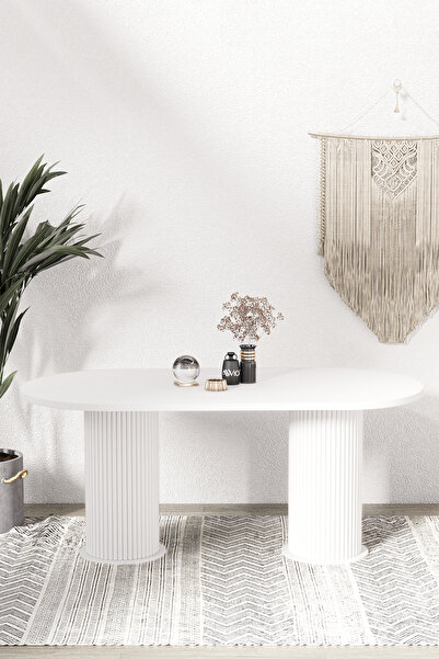 AVVİO Kiev Bohem Lake Mdf Beyaz Ayaklı 80x160 Mutfak Masası Yemek Masası