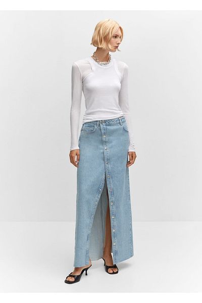 MANGO Woman Fustă Denim - Design cu nasturi