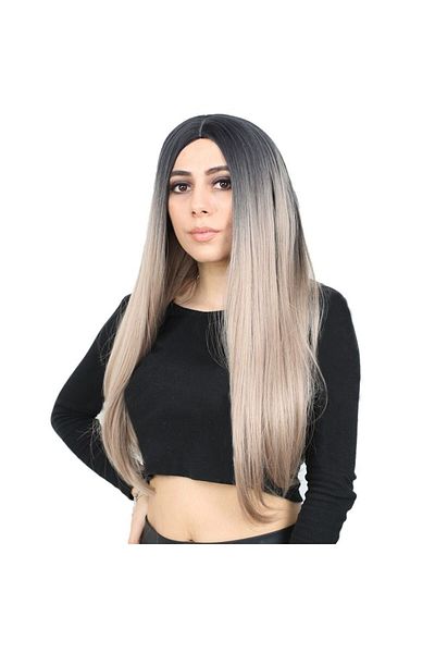 KONAK PERUK Fiber Synthetic Black Wig - Baby Yellow Ombreli Long Straight